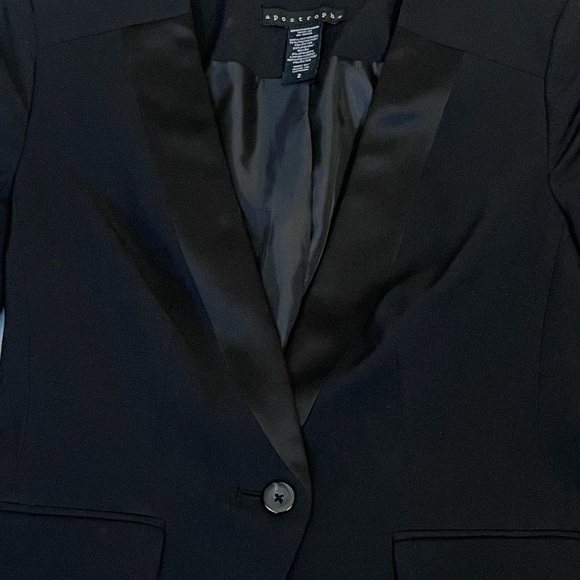 Apostrophe Deep Satin Lapel Fitted One Button Blazer Jacket | Black | Size 2 - Picture 6 of 7